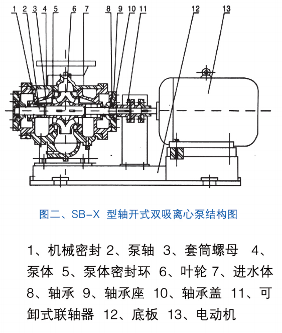 SB-X单机双吸节能泵结构图